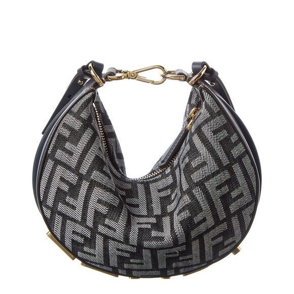 Fendi Fendigraphy Mini Ff Denim & Leather Hobo Bag, Blue - Picture 2 of 6